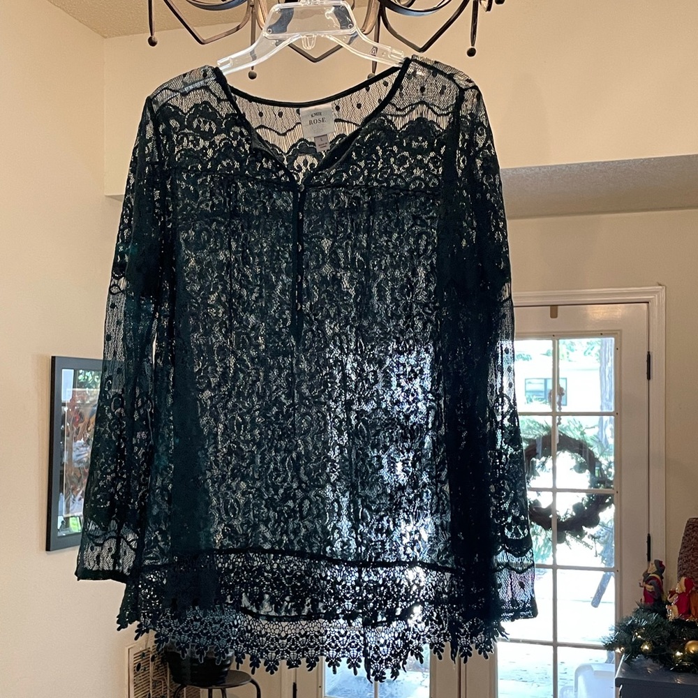 Knox Rose Forest Green lace top size L